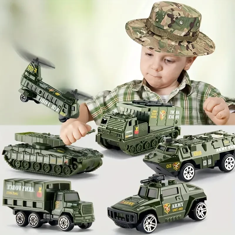 6pcs Mini Military Vehicle Set - Alloy Armored Trucks & Tanks, Green Metal Toy Models for Youngsters