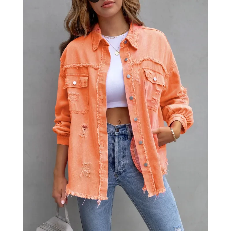 Women's Casual Ripped Shirt Jacket