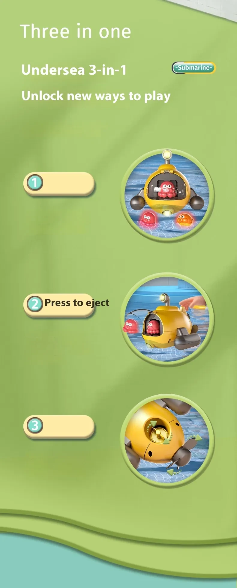 Water Toys Luminous Catapult Submarine Bath Toys