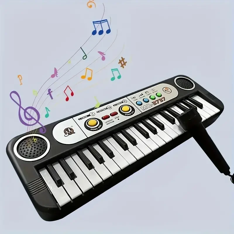 37-Key Portable Electronic Keyboard with Microphone - Ideal for Piano Music Lessons, Perfect Christmas & Birthday Gift for Youngsters Ages 3-8, Multicolor