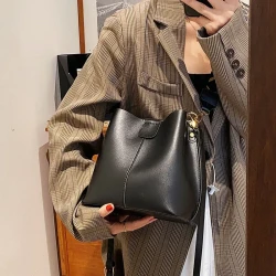 French Minority Design Simple Wide Shoulder Strap Bucket Bags Female