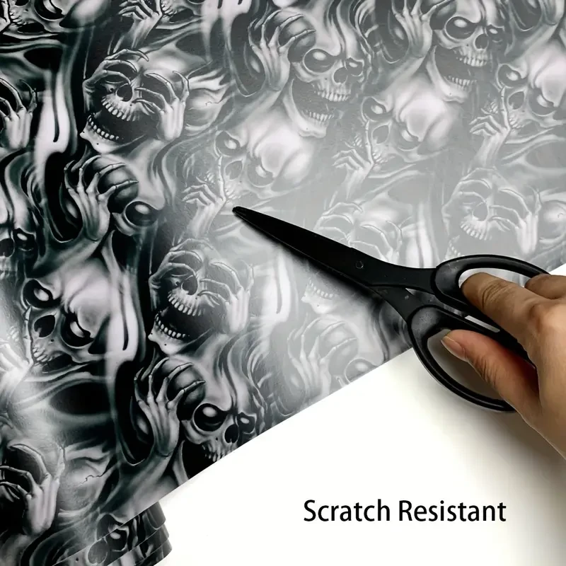 Skull Graffiti Vinyl Car Wrap - 50.01x150.01cm, Waterproof & Scratch-Resistant