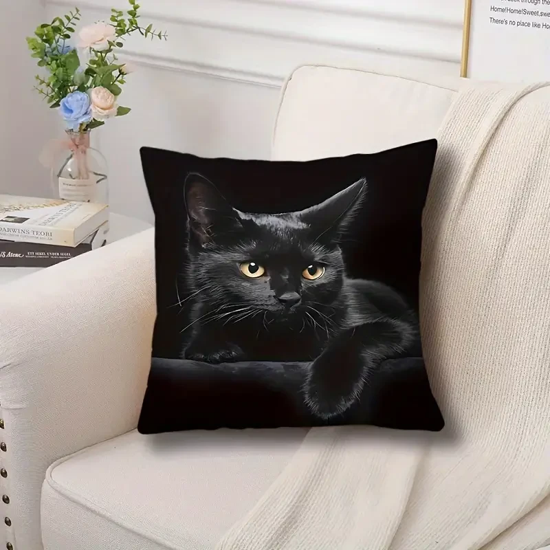 1pc Whimsical Cat Polyester Cushion Cover