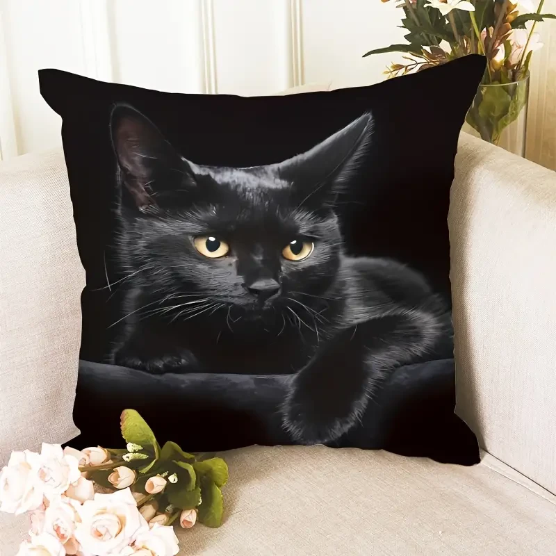 1pc Whimsical Cat Polyester Cushion Cover