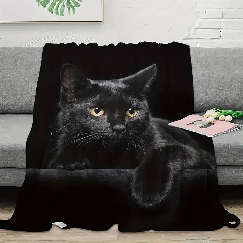 1pc Cozy Black Cat Flannel Throw Blanket