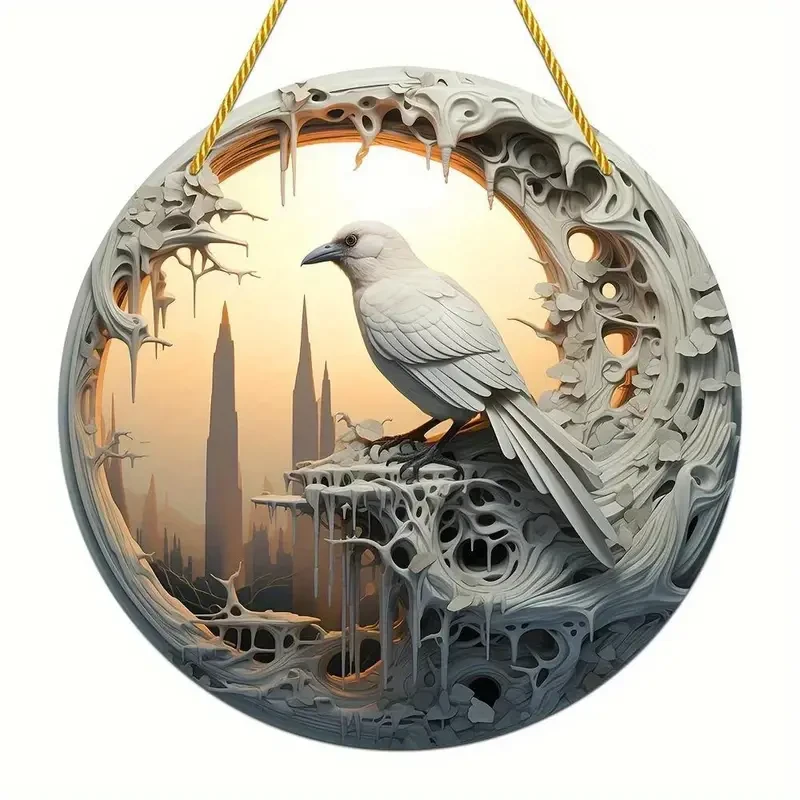 Elegant White Crow Suncatcher