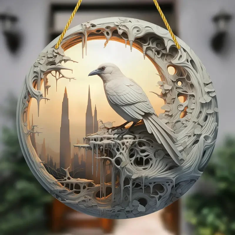 Elegant White Crow Suncatcher