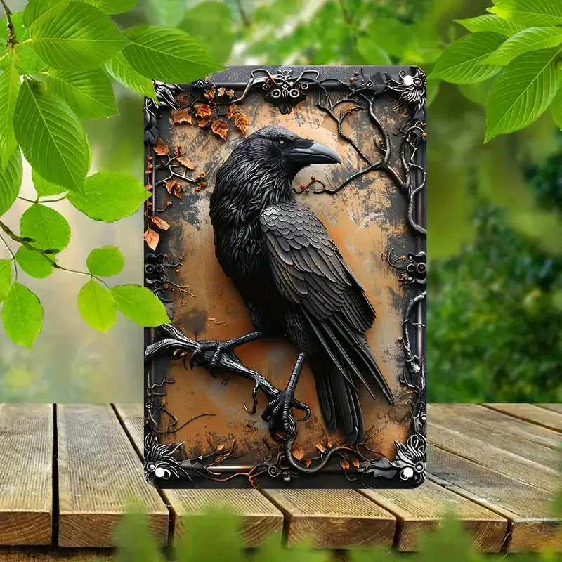 Raven-Inspired Metal Art Sign