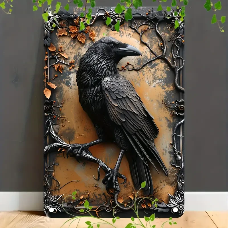 Raven-Inspired Metal Art Sign