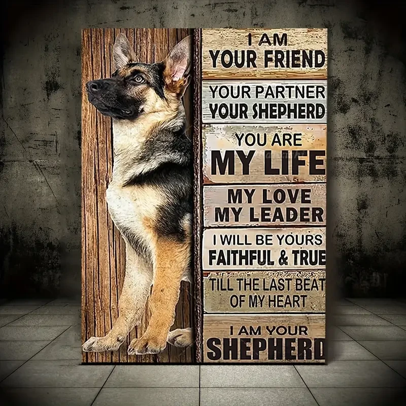 1pc Large-Scale Wooden Framed German Shepherd Dog Artwork