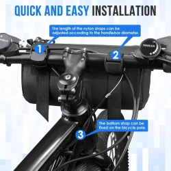 Waterproof Bike Handlebar Bag - Bicycle Handlebar Roll Bag With Large Reflective Area, Bike Front Pouch With Waterproof Zipper Shoulder Strap For Cycling 2L