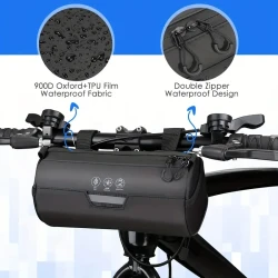 Waterproof Bike Handlebar Bag - Bicycle Handlebar Roll Bag With Large Reflective Area, Bike Front Pouch With Waterproof Zipper Shoulder Strap For Cycling 2L
