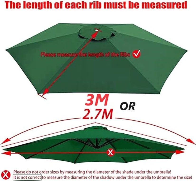 6-Arm 3M Parasol Replacement Cloth Round Garden Umbrella Cover