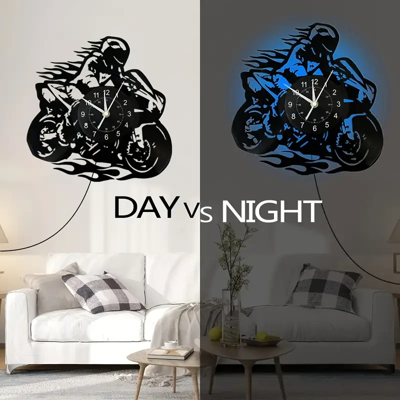 Motorcycle-Themed Vinyl Record Wall Clock - Silent & Stylish Decor