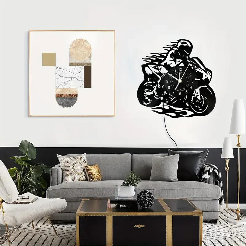 Motorcycle-Themed Vinyl Record Wall Clock - Silent & Stylish Decor
