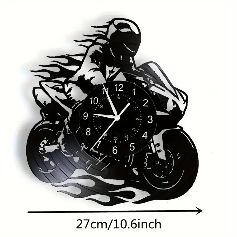 Motorcycle-Themed Vinyl Record Wall Clock - Silent & Stylish Decor