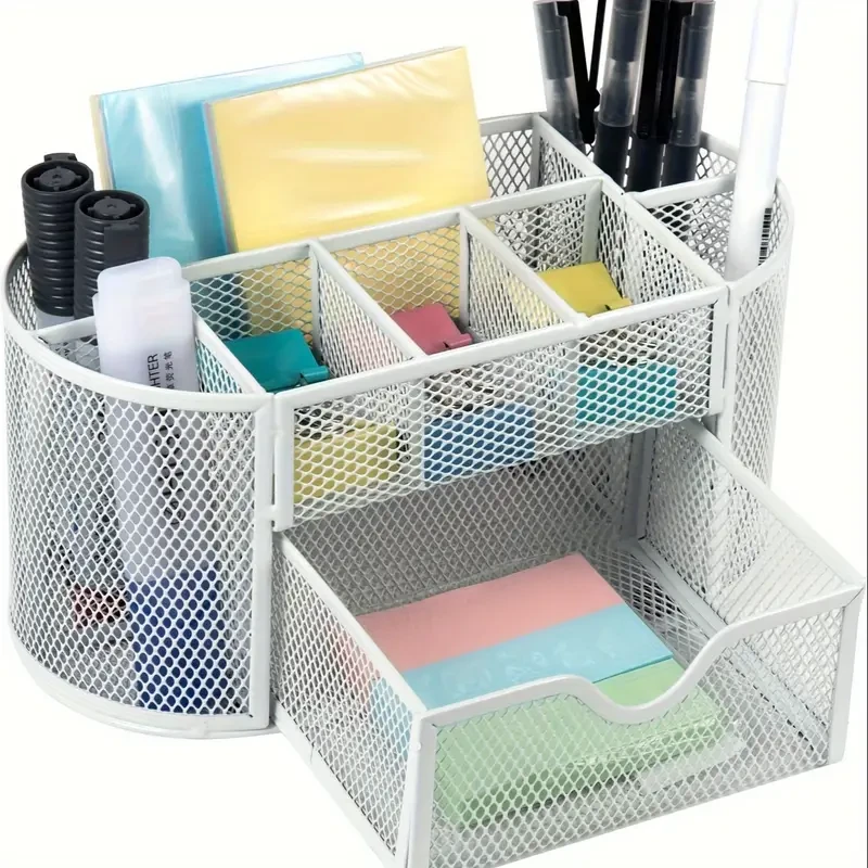 Pen Holder Mesh Desk Tidy Desktop Stationery Organizer with Drawer