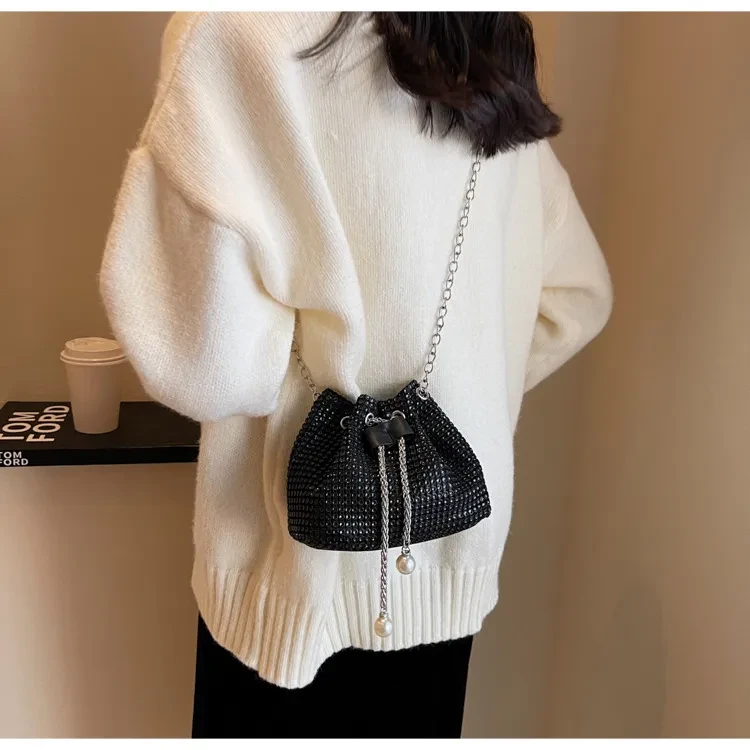 Women's Crossbody Rhinestone Bucket Bag