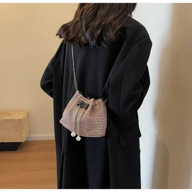 Women's Crossbody Rhinestone Bucket Bag