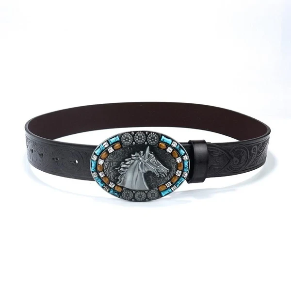 Men's Retro Western Cowboy Horsehead Punk Belt