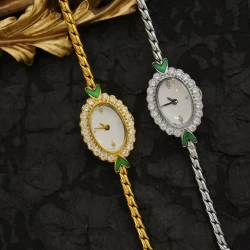 European Small Gold Womens Watch  Handmade Rhinestone Inlaid Antique Style