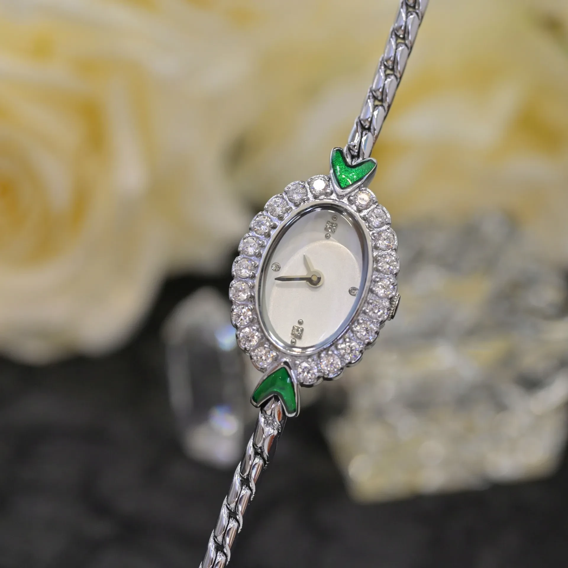 European Small Gold Womens Watch Handmade Rhinestone Inlaid Antique Style