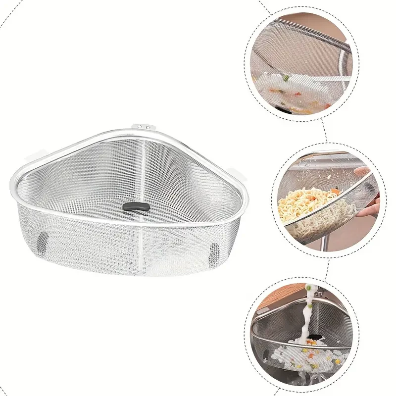 201 Stainless Steel Triangle Corner Sink Strainer  Multipurpose Kitchen Mesh Basket