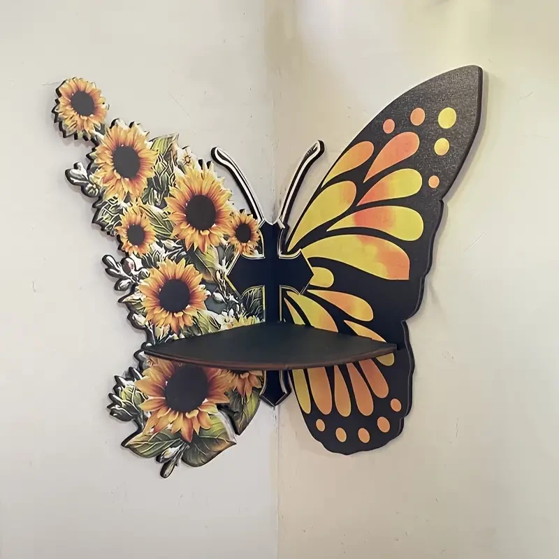 Whimsical Sunflower Butterfly Wall Corner Rack  Spacious Storage Shelf for Home & Party Decor