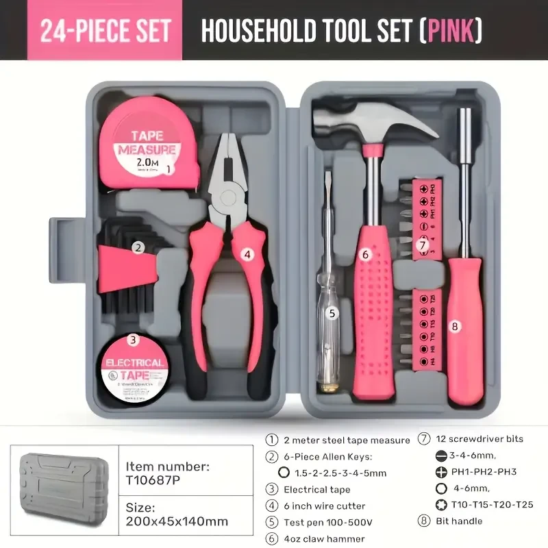24-Piece Essential Household Hand Tool Kit DIY & Repair Set with Storage Case