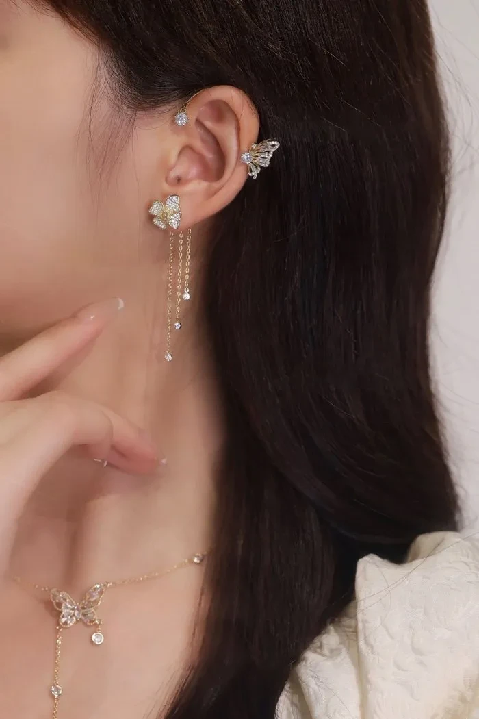 Butterfly tassel style earrings