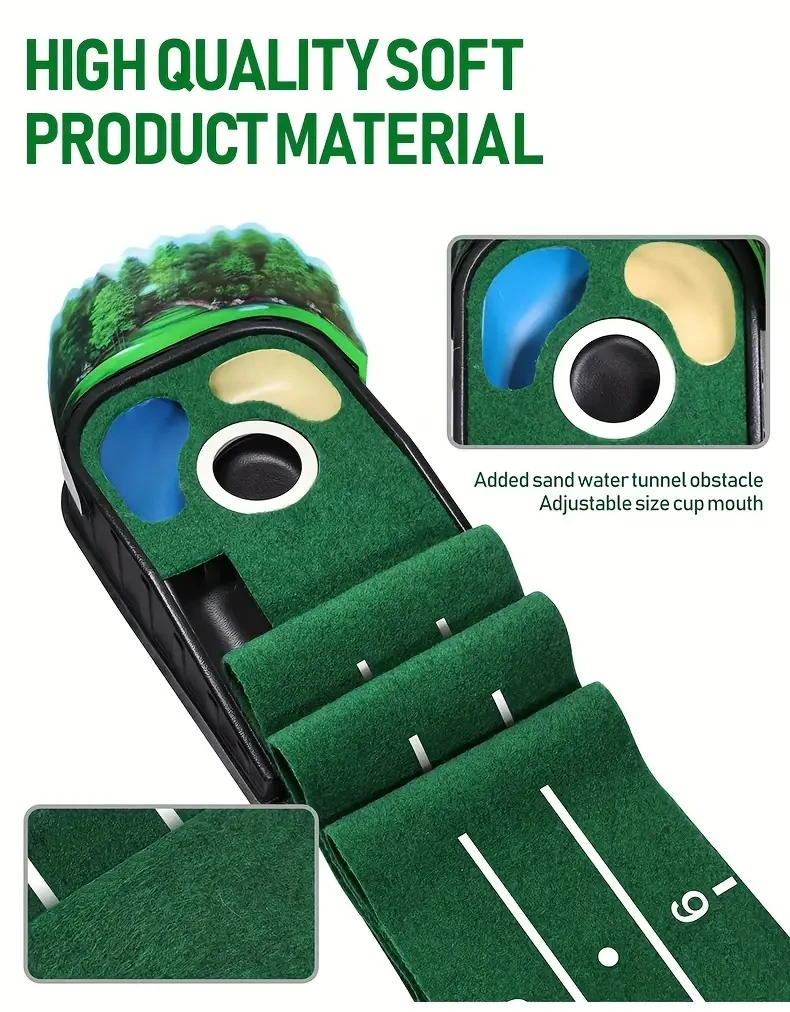 8ft 3D Lenticular Golf Putting Mat with Alignment Guides and Ball Return