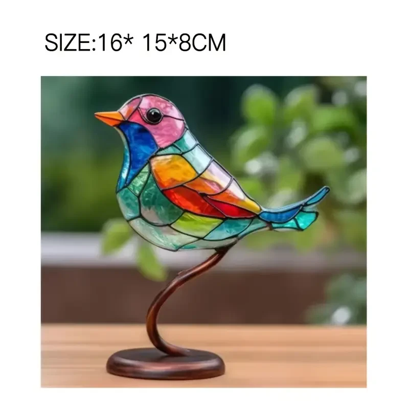 Metal Colorful Bird Tree Branch Ornament - Lifelike Hummingbird Sculpture for Desktop or Bedroom