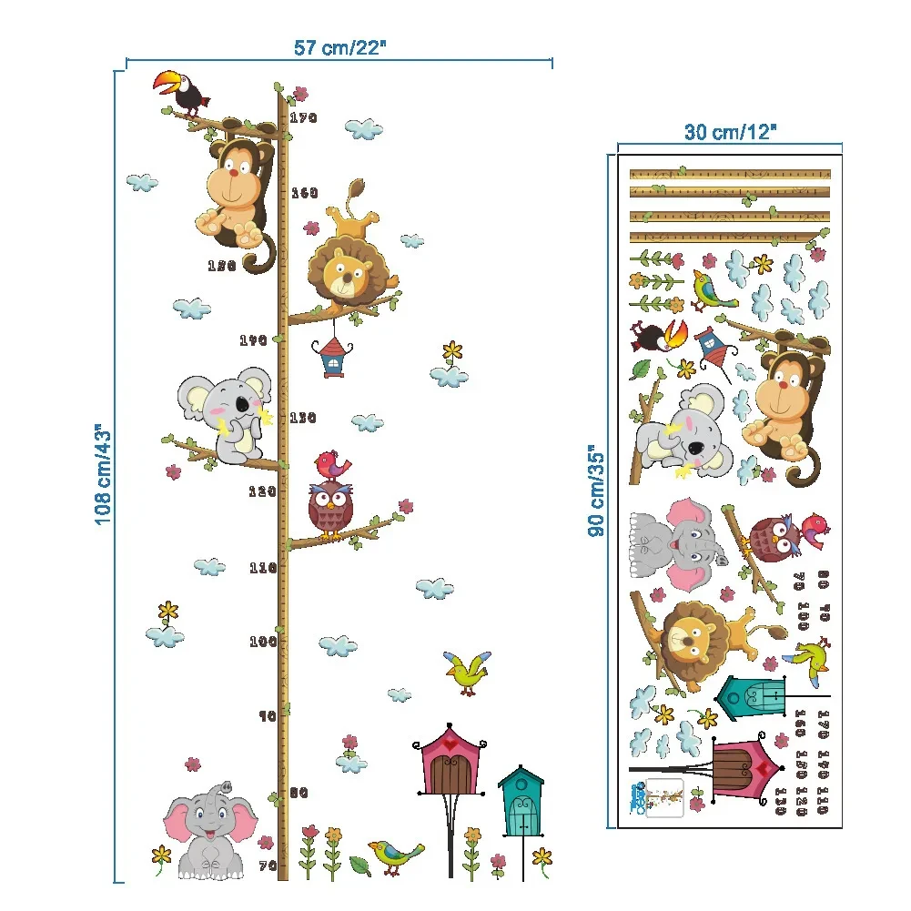 New Cartoon Elephant Lion Zoo Height Stickers Children'S Room Wall Decoration Wall Stickers