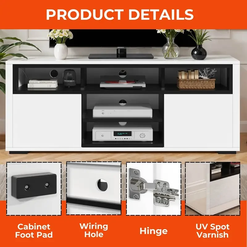LED TV Stand Cabinet 60" - High Gloss Entertainment Center Media Console