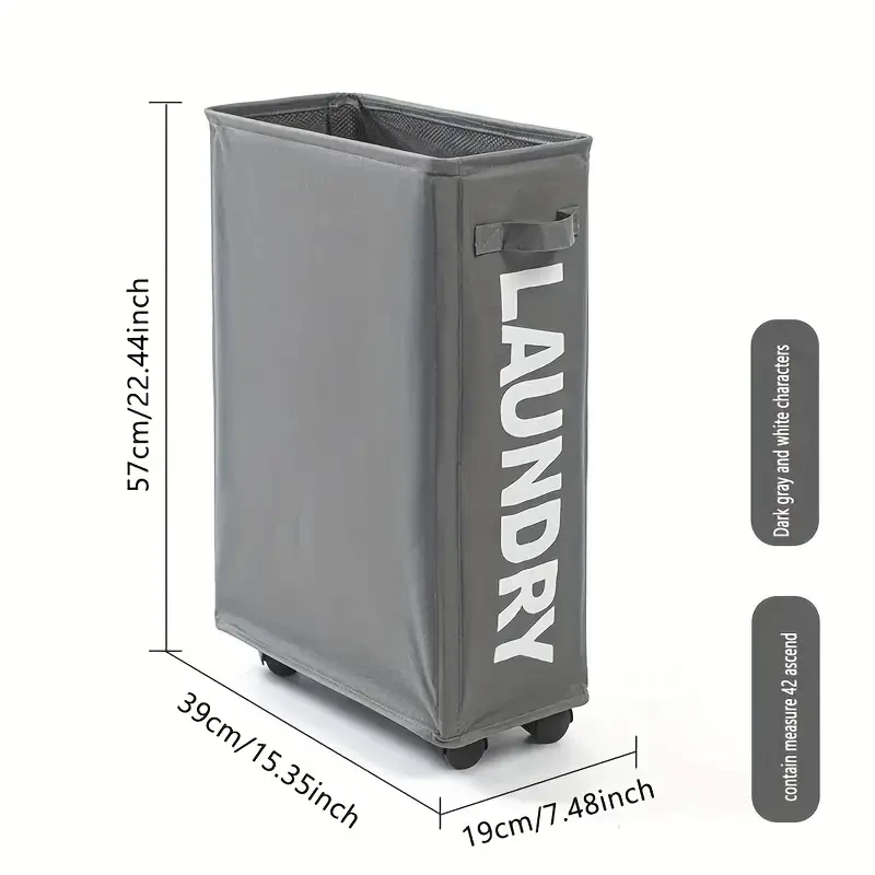 Narrow Slim Laundry Basket Collapsible Hamper with Wheels & Handle