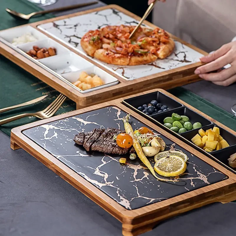 Nordic Marble Ceramic Serving Platter with Handle