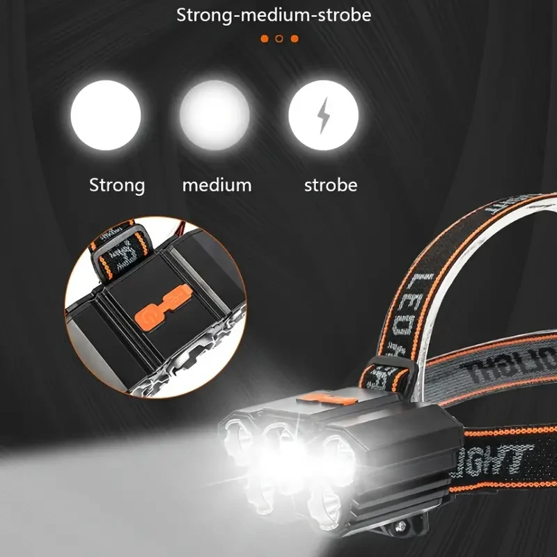 Super Bright 5 LED Rechargeable Headlamp Powerful Head Torch for Outdoor Use