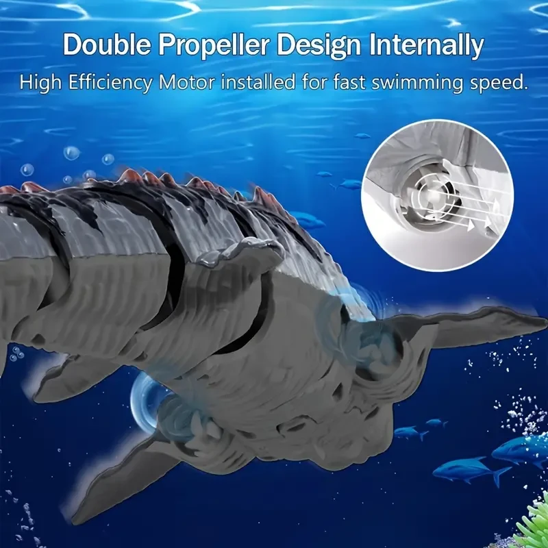 Interactive Remote-Controlled Dinosaur Toy  Dual Propeller Drive with Lights & Water Spray