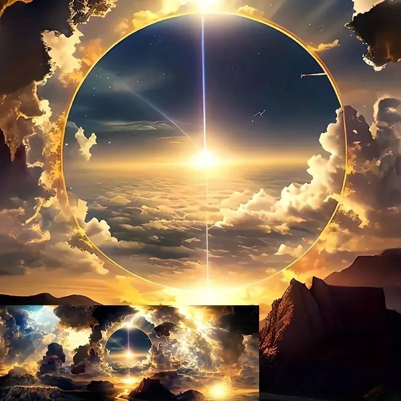 Breathtaking Sky Canvas Poster Oil Painting of Clouds, Mountains & Rivers