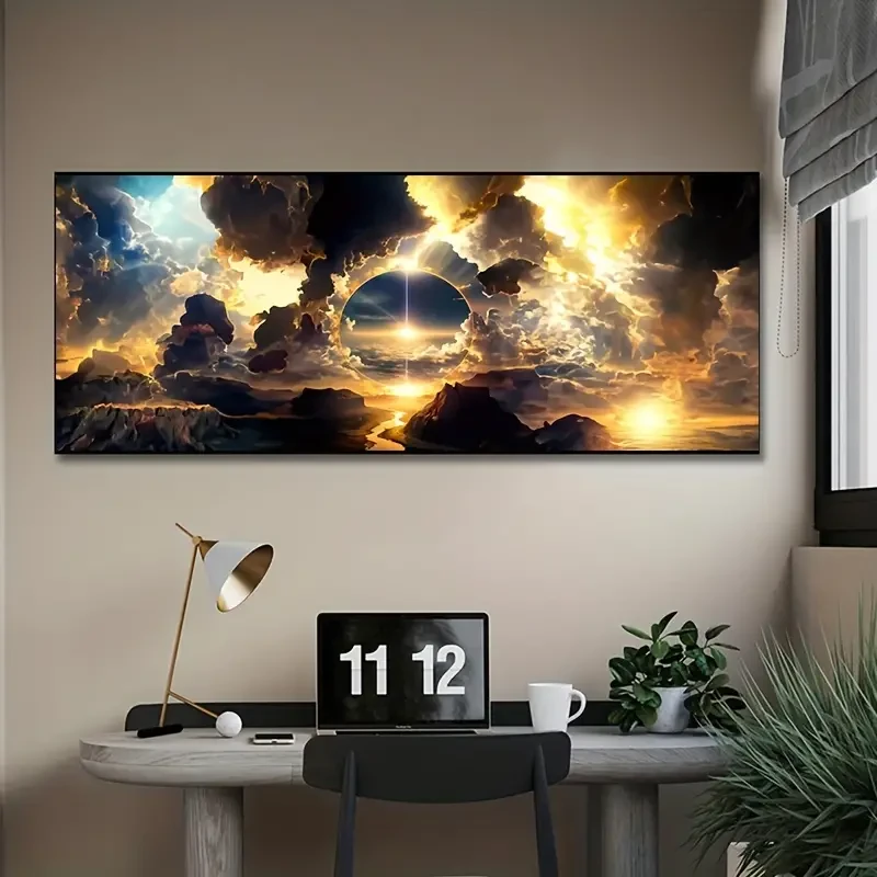 Breathtaking Sky Canvas Poster Oil Painting of Clouds, Mountains & Rivers
