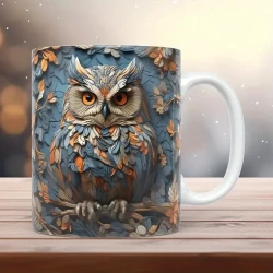 3D Owl Ceramic Coffee Mug, Tea Cup with Cute Broken Wall Pattern