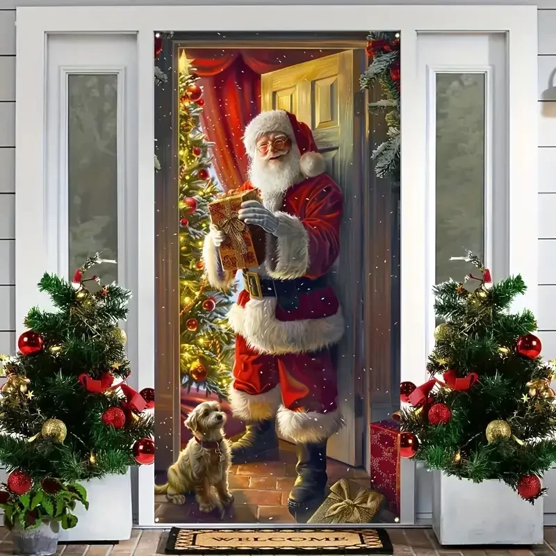 Santa Claus Christmas Door Banner 179.83cm x 89.92cm - Versatile Indoor/Outdoor Holiday Decoration, Perfect for Photo Booths & Parties, Christmas Decor