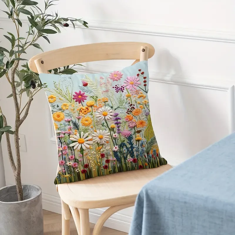 Plant Flower Pattern Polyester Cushion Cover Elegant Room, Bedroom, and Sofa Decor