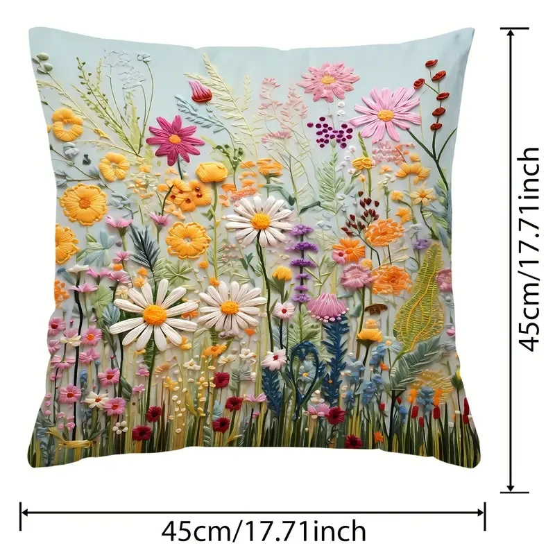 Plant Flower Pattern Polyester Cushion Cover Elegant Room, Bedroom, and Sofa Decor