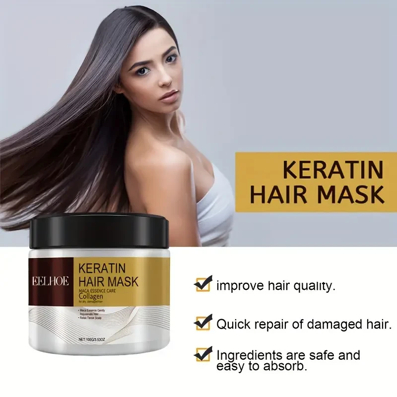 4-Pack Unisex-Adult Keratin Hair Mask with Collagen and Coconut Oil - Deep Conditioning Cream for Long Hair, Moisturizes, Repairs Split Ends/Dry/Damaged Hair for All Types