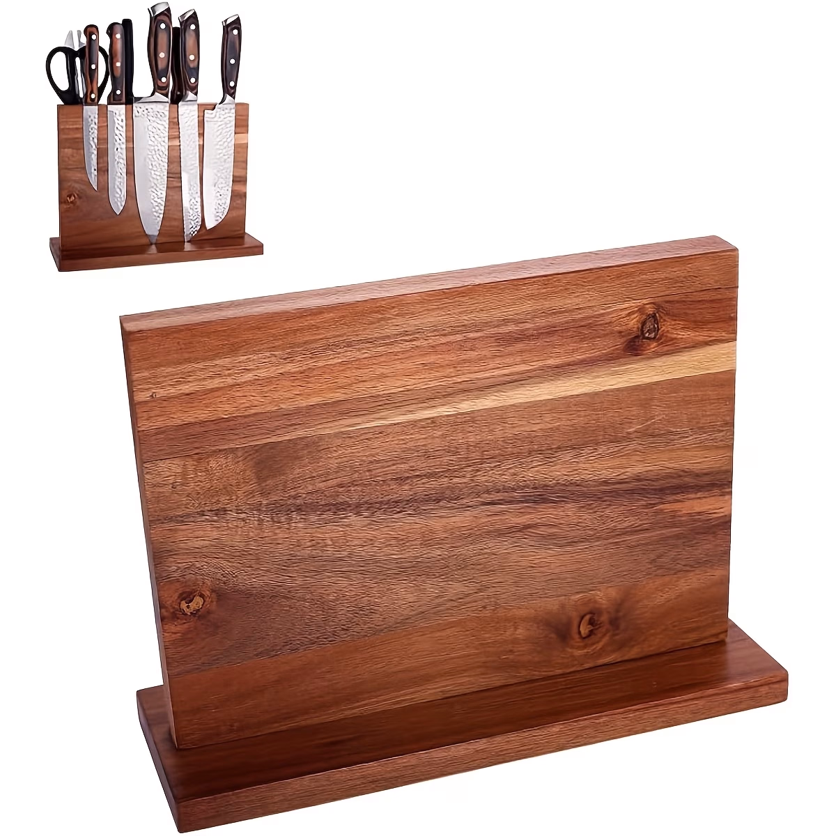 Solid Wood Magnetic Knife Holder – Dual-Sided, Space-Saving Organizer for 6 Knives