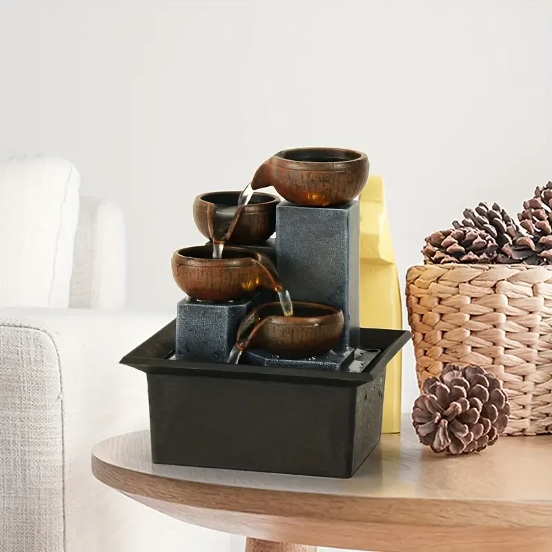 Elegant Tiered Indoor Water Fountain - Resin Construction, Creative Decorative Ornament, Soothing Sound