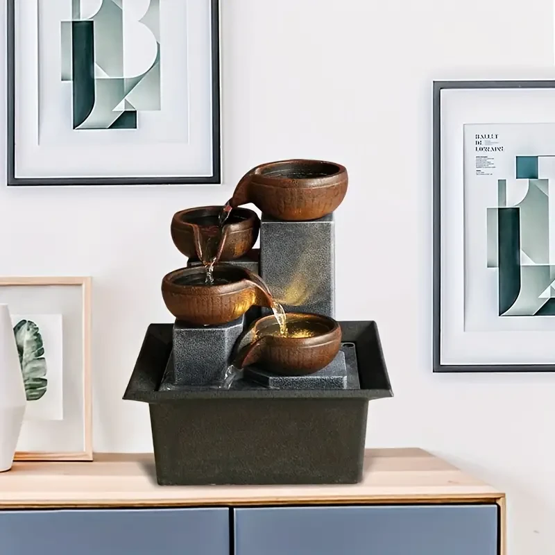 Elegant Tiered Indoor Water Fountain - Resin Construction, Creative Decorative Ornament, Soothing Sound