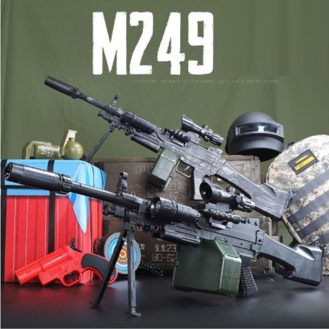 Gel Ball Toy Gun M249 Model  Dual-Mode Manual and Electric, Blackmode, Black