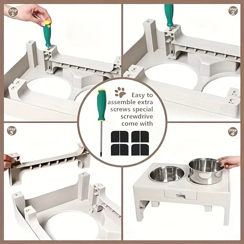 Raised Dog Bowls - Adjustable Elevated Stand with Anti-Slip Design and Stainless Steel Bowls